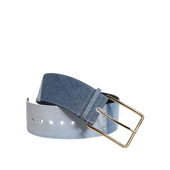 Dolce & Gabbana Two Tone Blue Denim Gold Metal Buckle Women's Belt